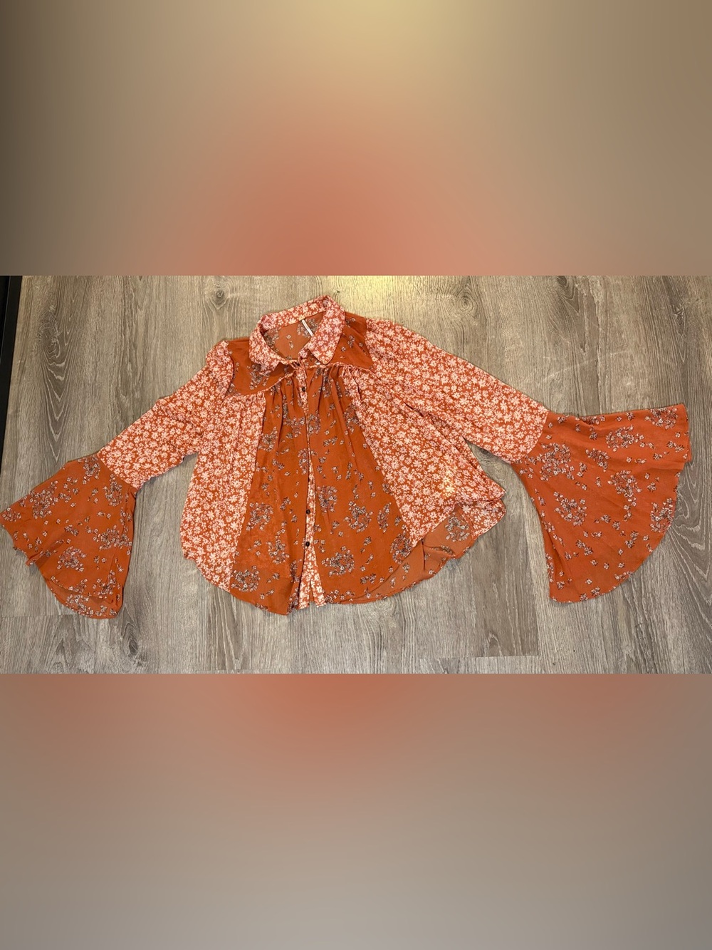 Free People Serena Printed Floral Spring Blouse In Rust Combo - Picture 3 of 9